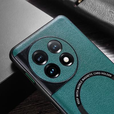 Compatible with MagSafe Charger Case for OnePlus 11 5G PU Leather Coated TPU+PC Phone Back Cover