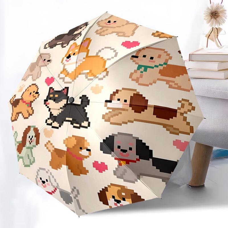 1pc Dogs Hearts Fashionable Automatic Opening/Closing Folding Umbrella with 8 Bones, Windproof Portable, Daily Use099