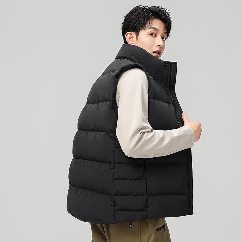 Men's 2026 Winter Stand Collar White Duck Down Vest - Casual, Warm, and Trendy Sleeveless Outerwear.
