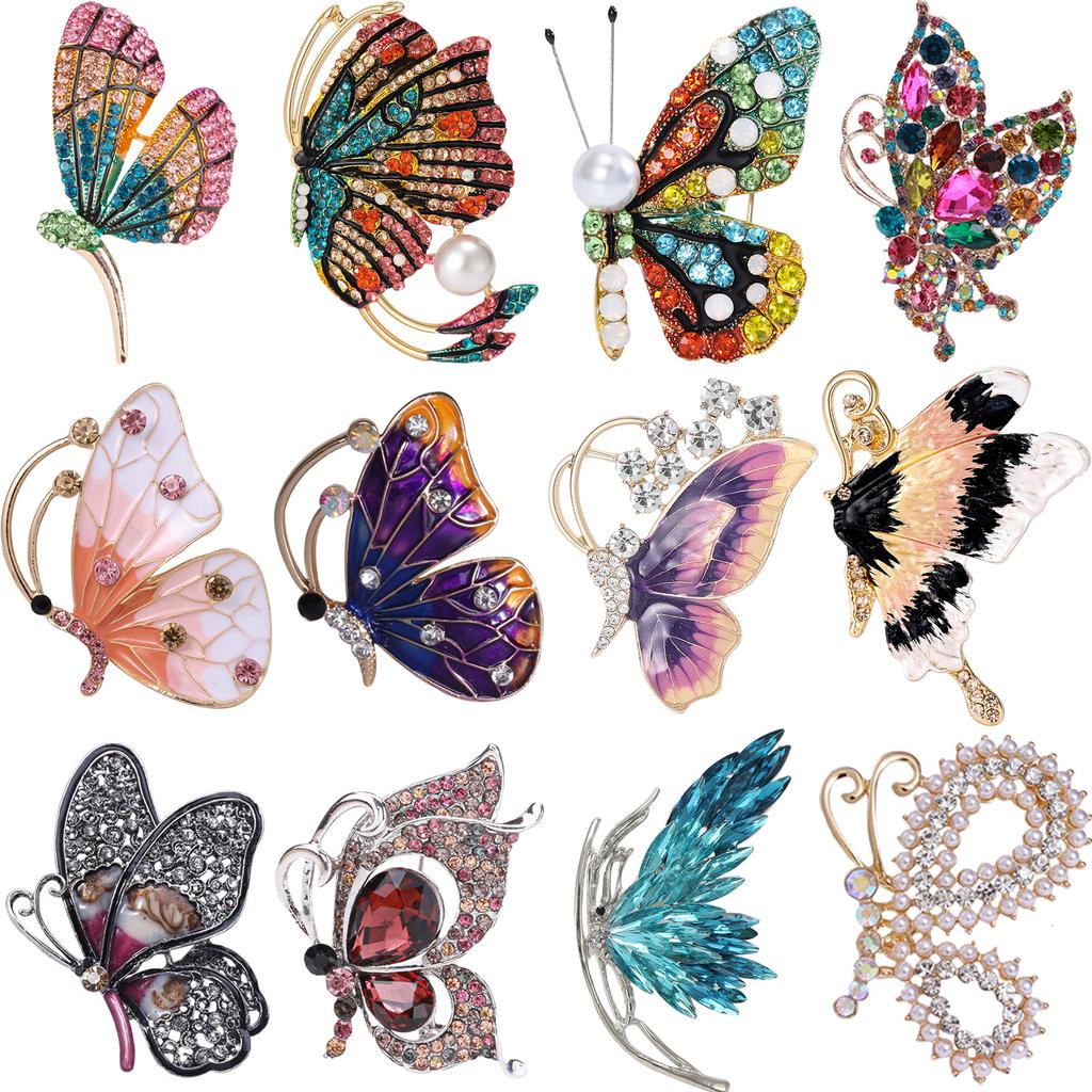 Emalje Sommerfugl Brosjer for Kvinner Unisex Rhinestone Insekt Pins Bankett Fest Ryggsekk Gaver Smykketilbehør