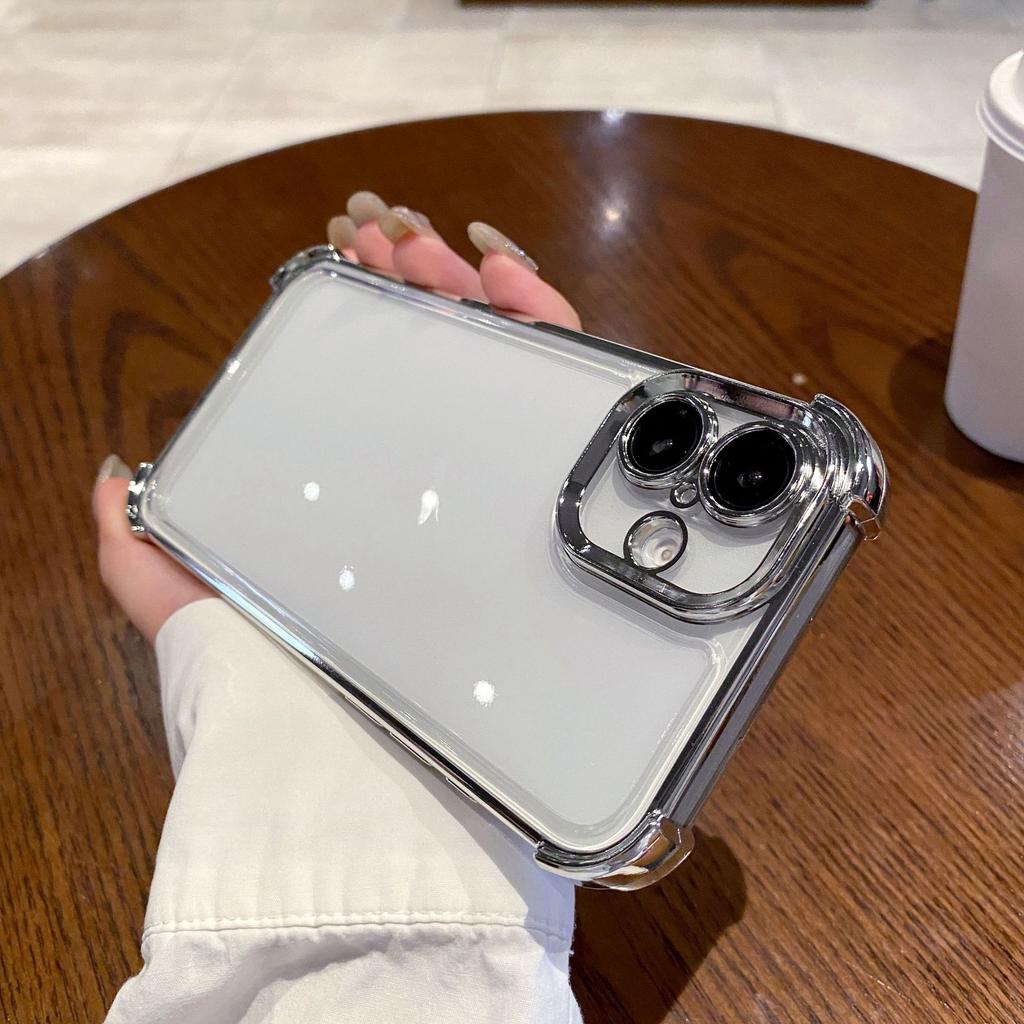 Applicable To IPhone16ProMax Electroplated Four Corner Anti-fall Transparent Mobile Phone Case Space Shell Apple 15 Hard Shell Soft Edge