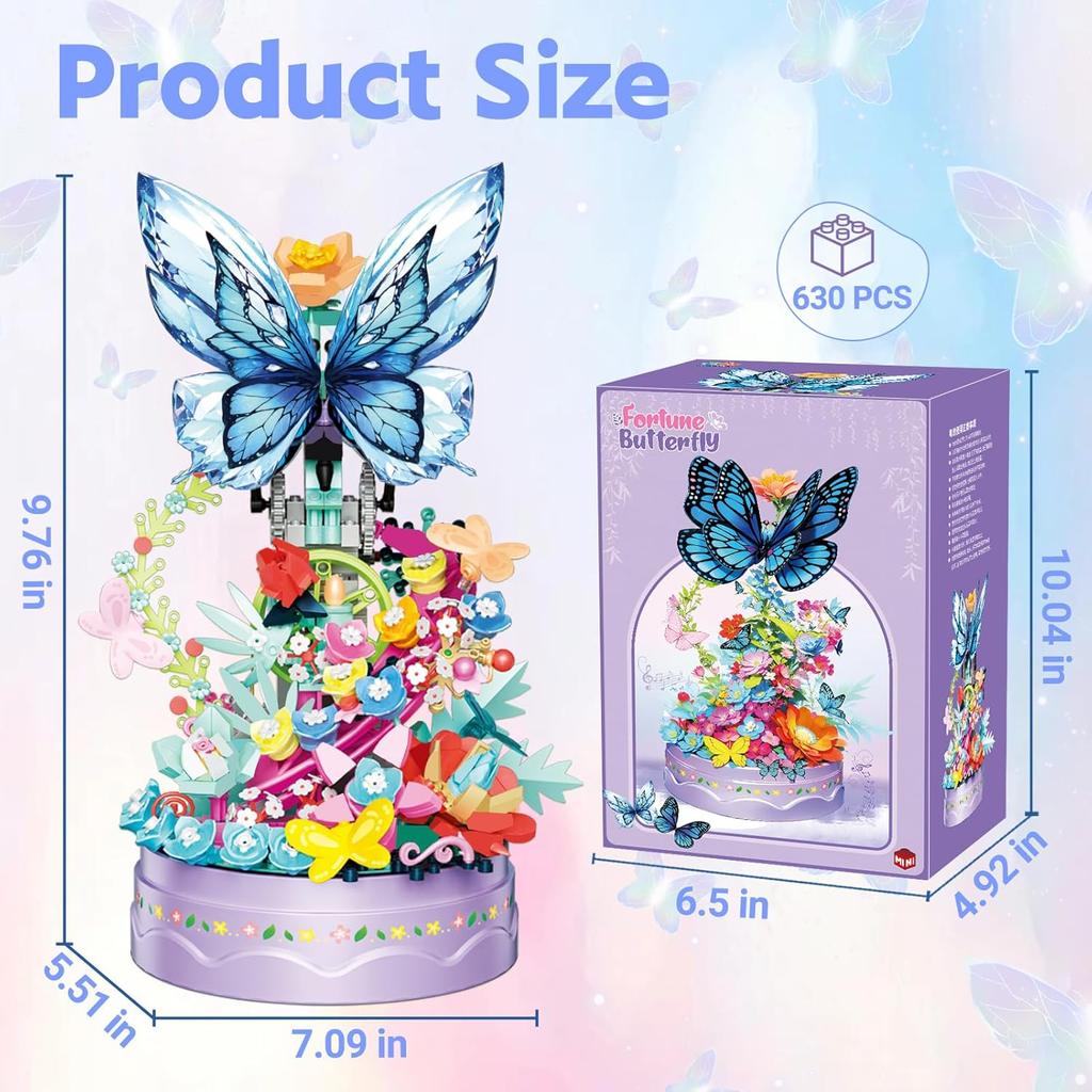 Flower Bouquet Building Kit for Adults, 630 PCS Butterfly Flowers Mini Bricks Building Blocks Bonsai Sets Botanical Collection Home Decor Birthday