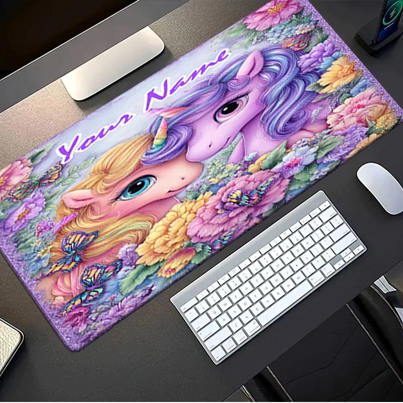 1PC Custom Name Unicorn Friendship Flowers Mouse pad, keyboard and mouse desk pad, for computer notebook Birthday Gift For Any Room Or Office