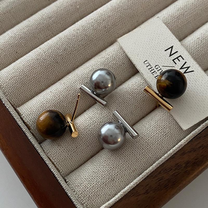 Autumn And Winter Shijia Pearl Earrings, Coffee Color Maillard Earrings, Niche Retro Temperament, Versatile Foreign Style, Advanced Sense Earrings