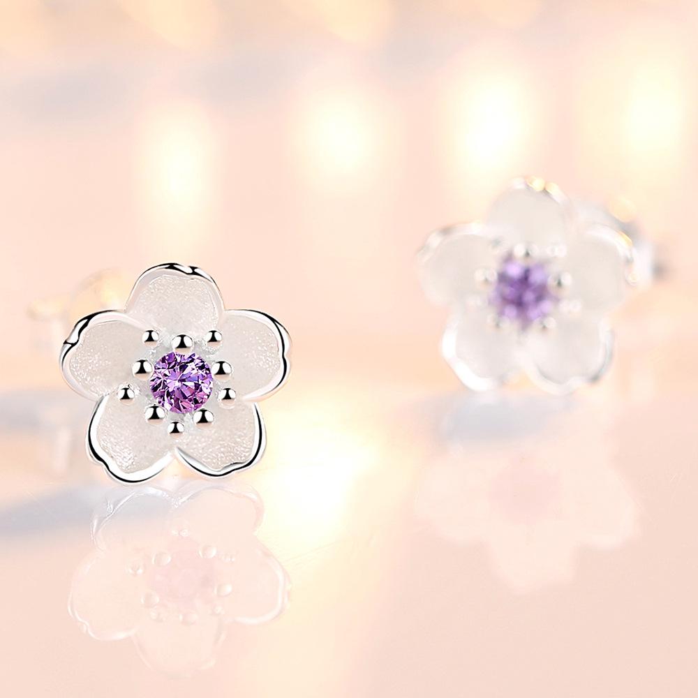 Chic Cherry Blossom Zirconia Stud Earrings for Women - Romantic Floral Fashion Accessories