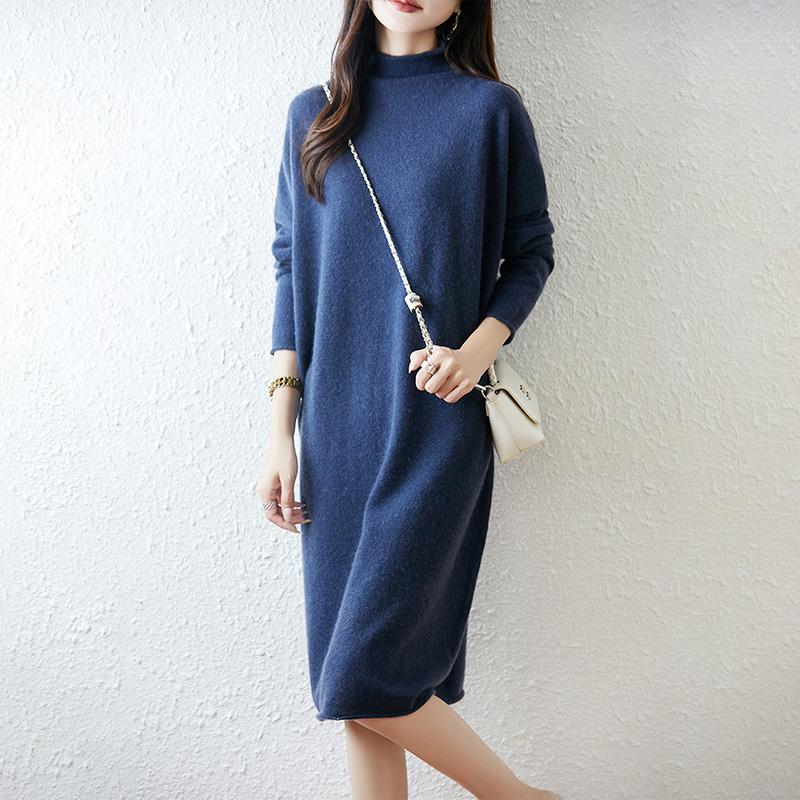 Women Sweater Dress 100% Wool MODERN NEW SAGA Turtleneck Knit Long Pullover Winter Jumpers Wool Long Dress Female