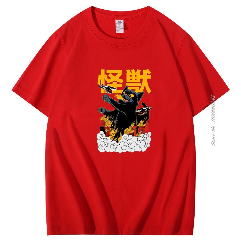 Funny Catzilla Japan Cat Lover T Shirt For Men Cotton Short Sleeve Tshirt Summer Hombre Oversized Tee Shirt Mens Clothes