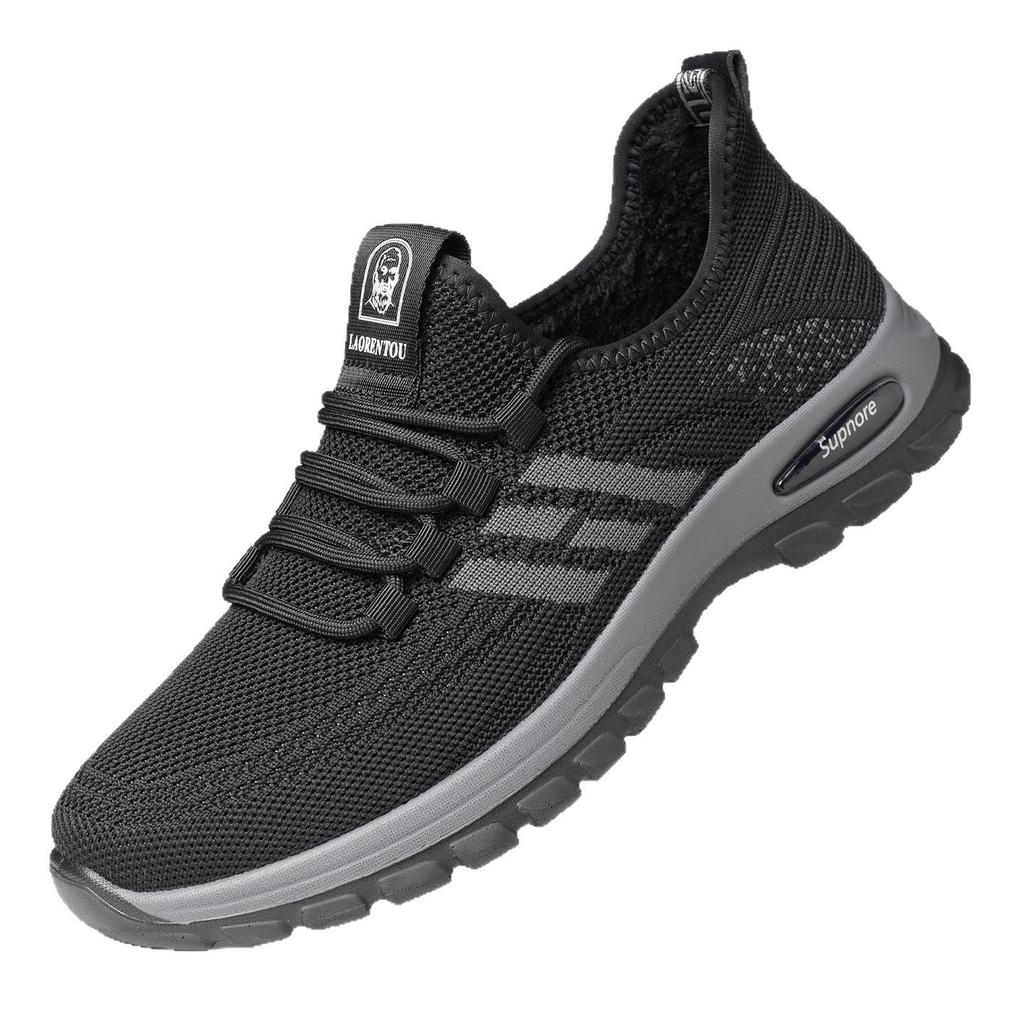2025 Winter Men's Thick-Soled Non-Slip Breathable Lace-Up Sports Shoes with Velvet Warmth