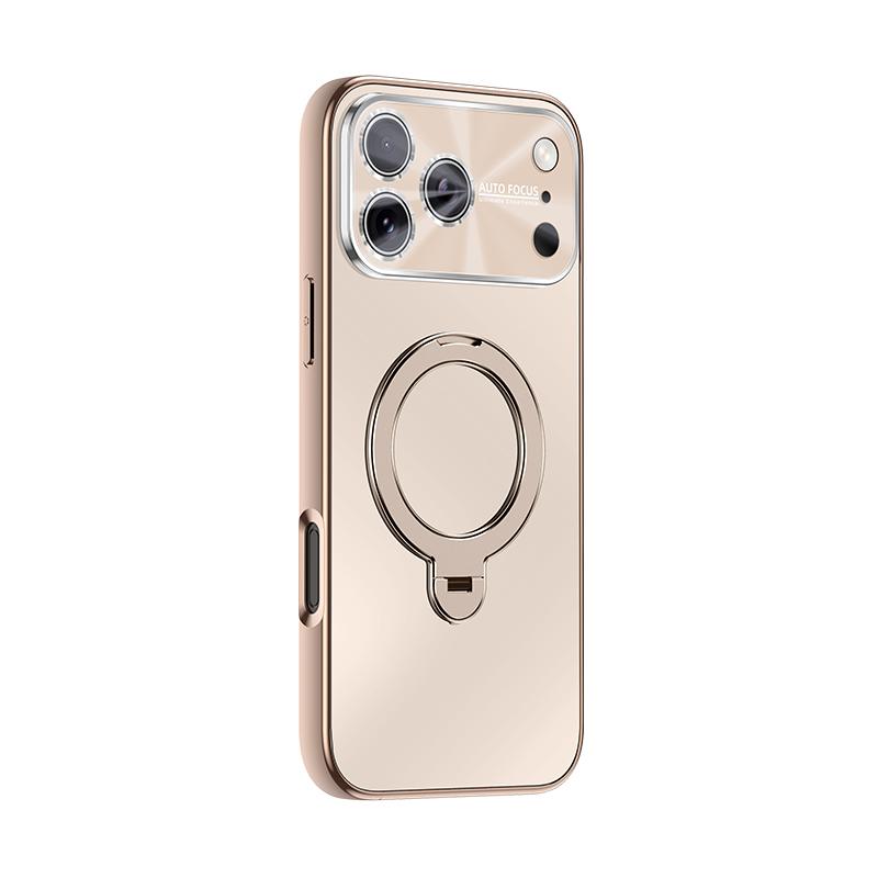 Plating For Magsafe Magnetic Phone Case For iPhone 17 Air 16 15 14 Pro Max Metal Rotating Ring Holder Bracket Matte Cover