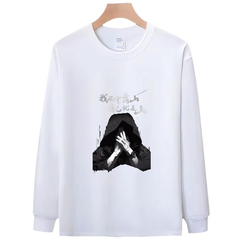 High-End Pure Cotton Men'S Trendy Long-Sleeved T-Shirt Bottoming Shirt Heavy Printing Men'S Clothing Simple And Versatile