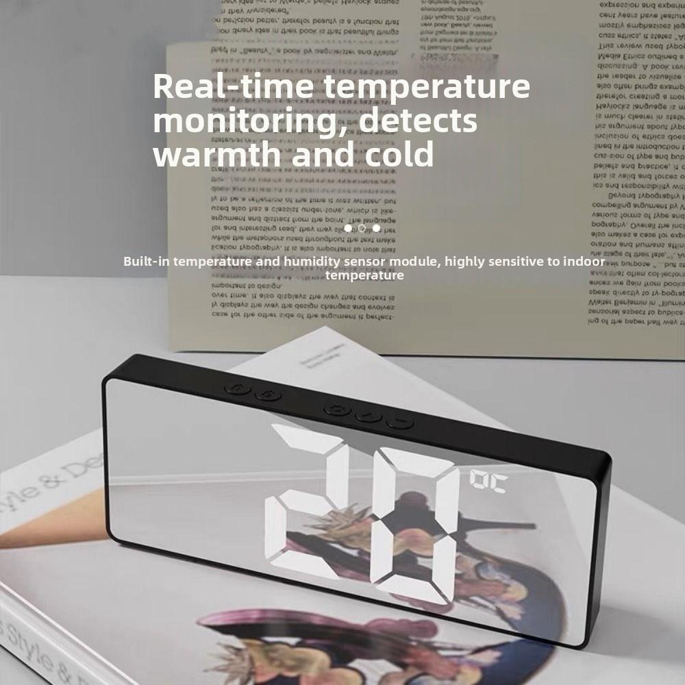Mirror Display LED Mirror Clock Adjustable Brightness Large Number Digital Alarm Clock USB/Battery Powered Mute Function