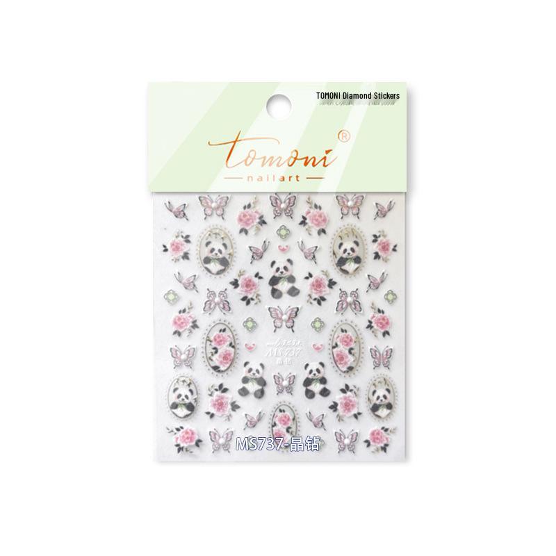 

Tomoni Crystal Diamond Nail Stickers: Collaborative National Style Embroidery Panda Design
