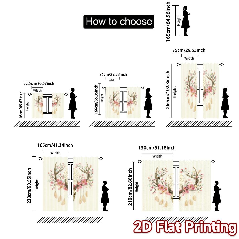 Set Of 2 Flat Printing Curtains Without Rod Floral Skull Design Ramadan Festival Chic Print Polyester Home Curtain Made