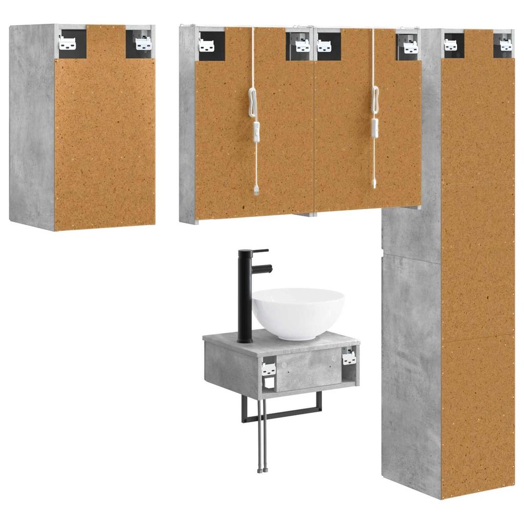 5 Piece Bathroom Furniture Set in Concrete Grey Made of Engineered Wood and Glass