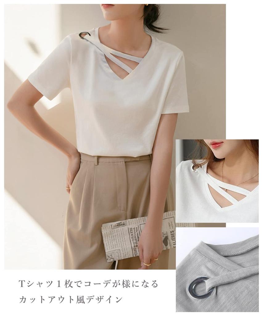 cut and short street Harajuku summer summer cool one white [J.STORE] T-shirt, sew, V-neck, women's, sleeve, top, v-neck, spring, summer, Korean,