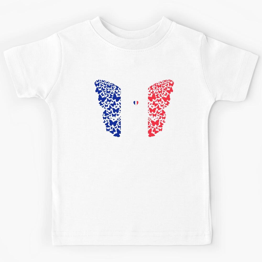 French Girl France Flag Roots Pride Butterfly Kids T-Shirt 110