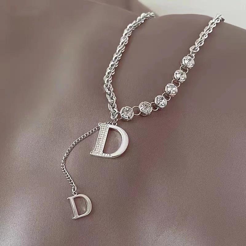 JMXD-Diamond D letter necklace, stylish and simple, collarbone chain female, necklace