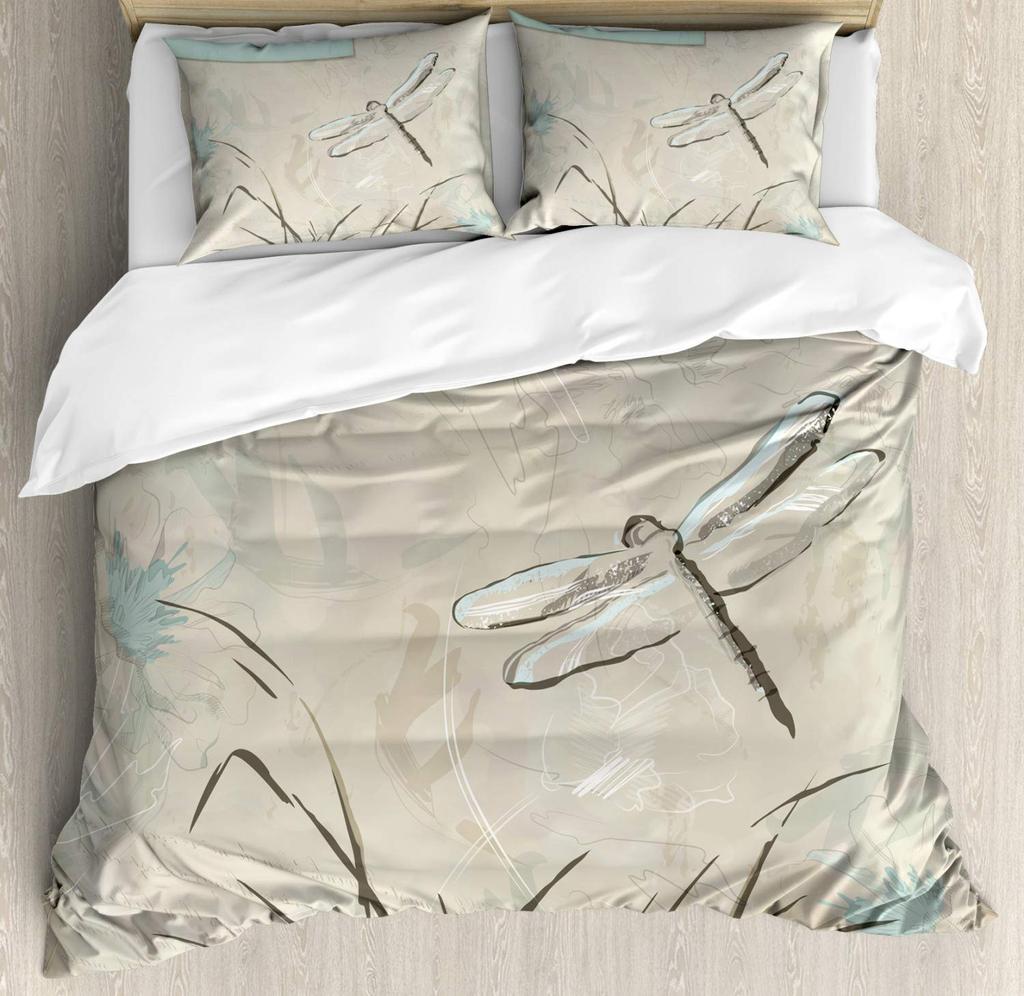 Dragonfly Comforter Cover Queen Size Bedding Set for Kids Boy Girl Room Decor Duvet Cover Set Quilt Cover 3 Piece Full King Size