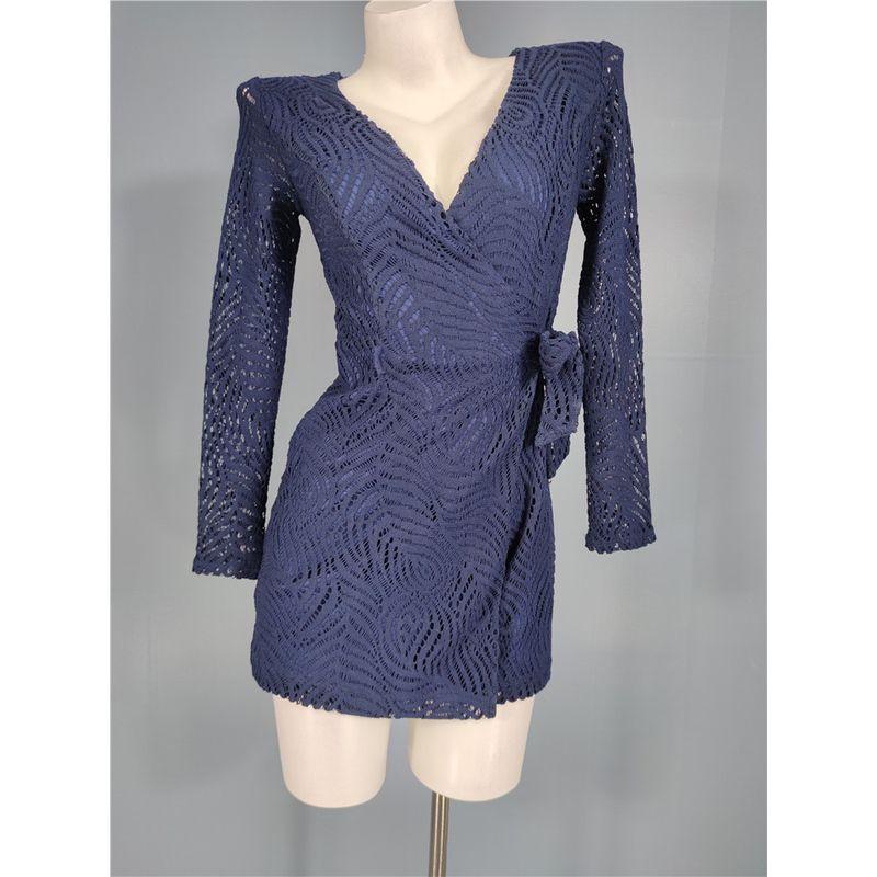 French Style Attractive Export Single Li's Lace Crocheted Lace-up Waist-Controlled Sheath Jumpsuit Elegant Dress Siamese Split Skirt