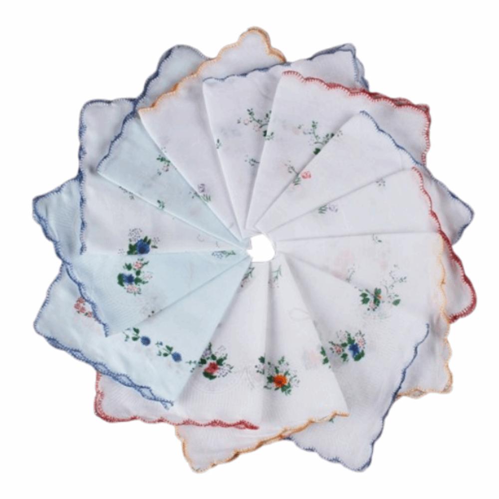 12Pcs 28x28cm Women's Printed Handkerchiefs Sweat Absorbent Thin Sweat Towel  Kitchen Tools