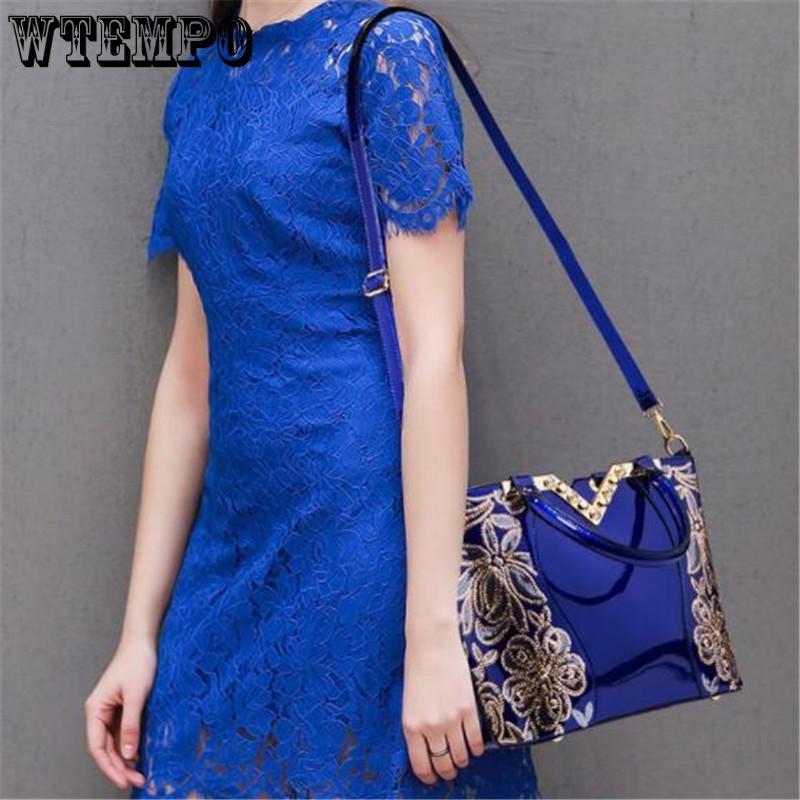 WTEMPO Frauen Mode Handtaschen Stickerei Pu Leder Schulter Tasche Dame Elegante Party Taschen