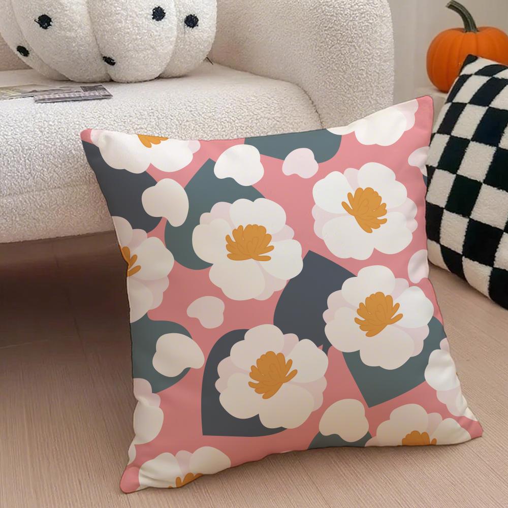 Spring and Summer Floral Cushion Cover Throw Pillow Cover Hidden Button Durable Polyester Chair Cushion