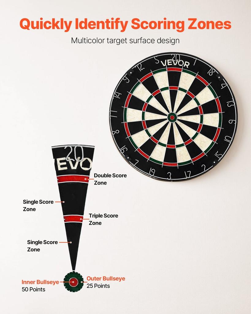 Dartboard with 6 Darts & Scoring Kit, Self-Healing Sisal Fibers Dartboard with Staple-Free Bullseye & Rotating Number Ring, 451mm Professional Steel