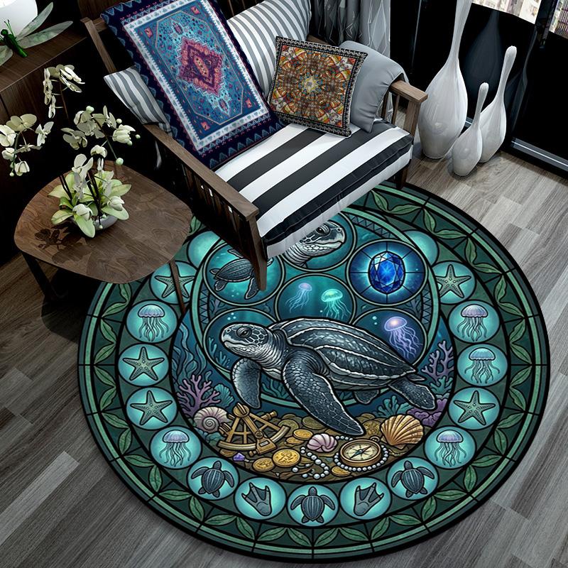 Oceanic Glass Round Area Rug Under Office Chairs Bedroom Living Room Home Decor