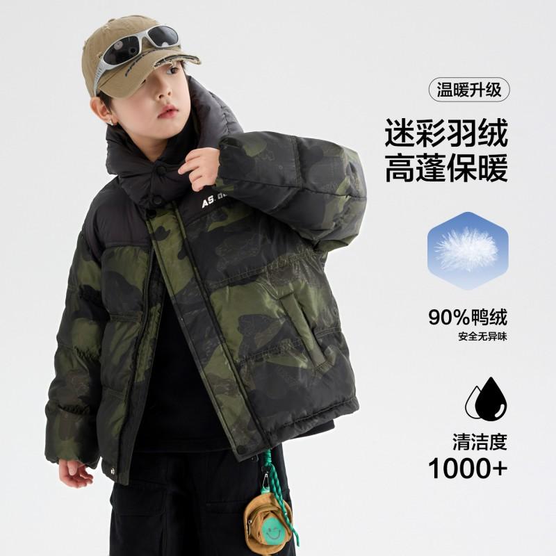 Boys Winter Camo Color Block Puffer Jacket Kids Warm Waterproof Down Coat