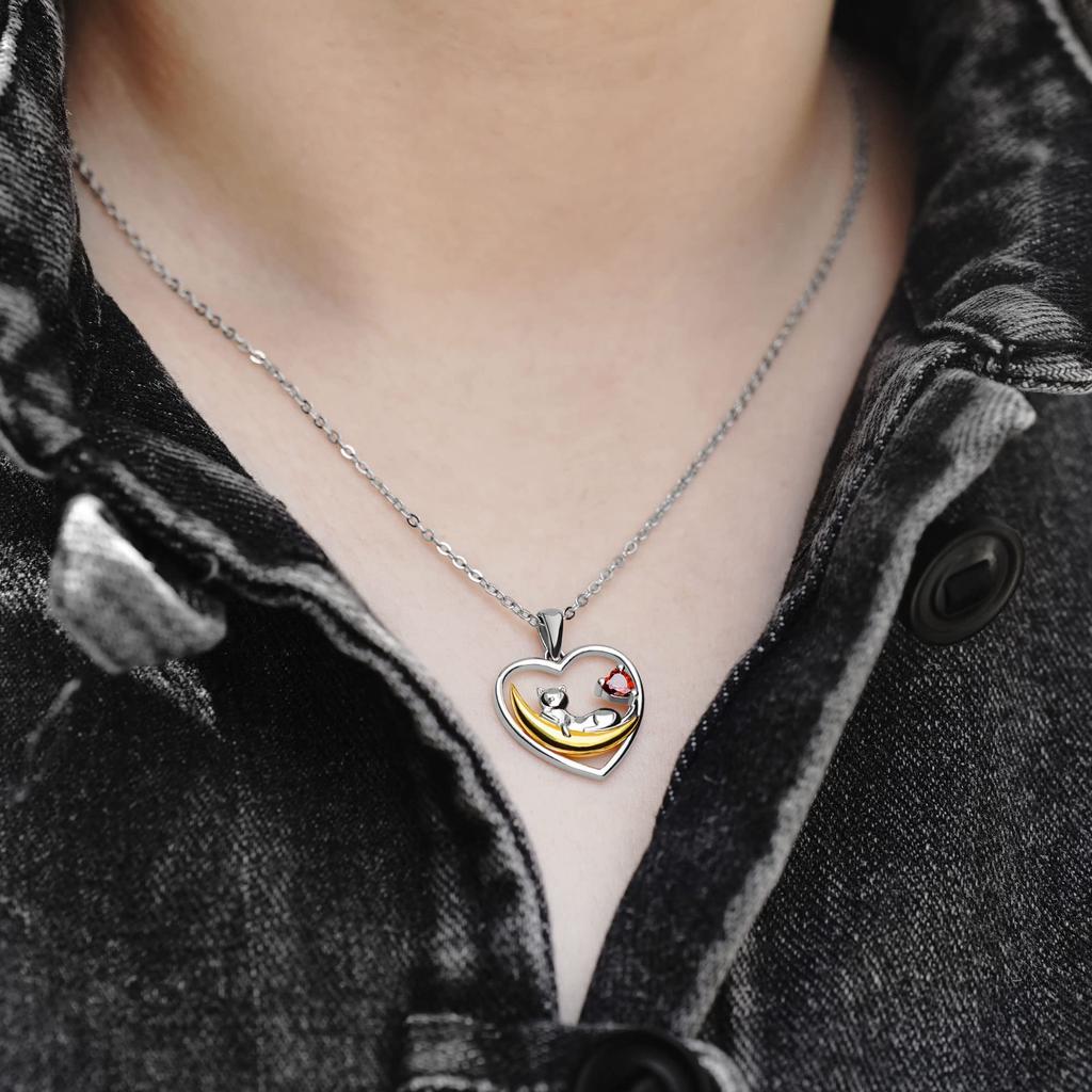 Birthstone Necklace for Natural Garnet Cat Lover Metal Allergy Wedding Anniversary Wedding Anniversary Wife [AILIN] Women, Pendant, Heart, Birthstone,
