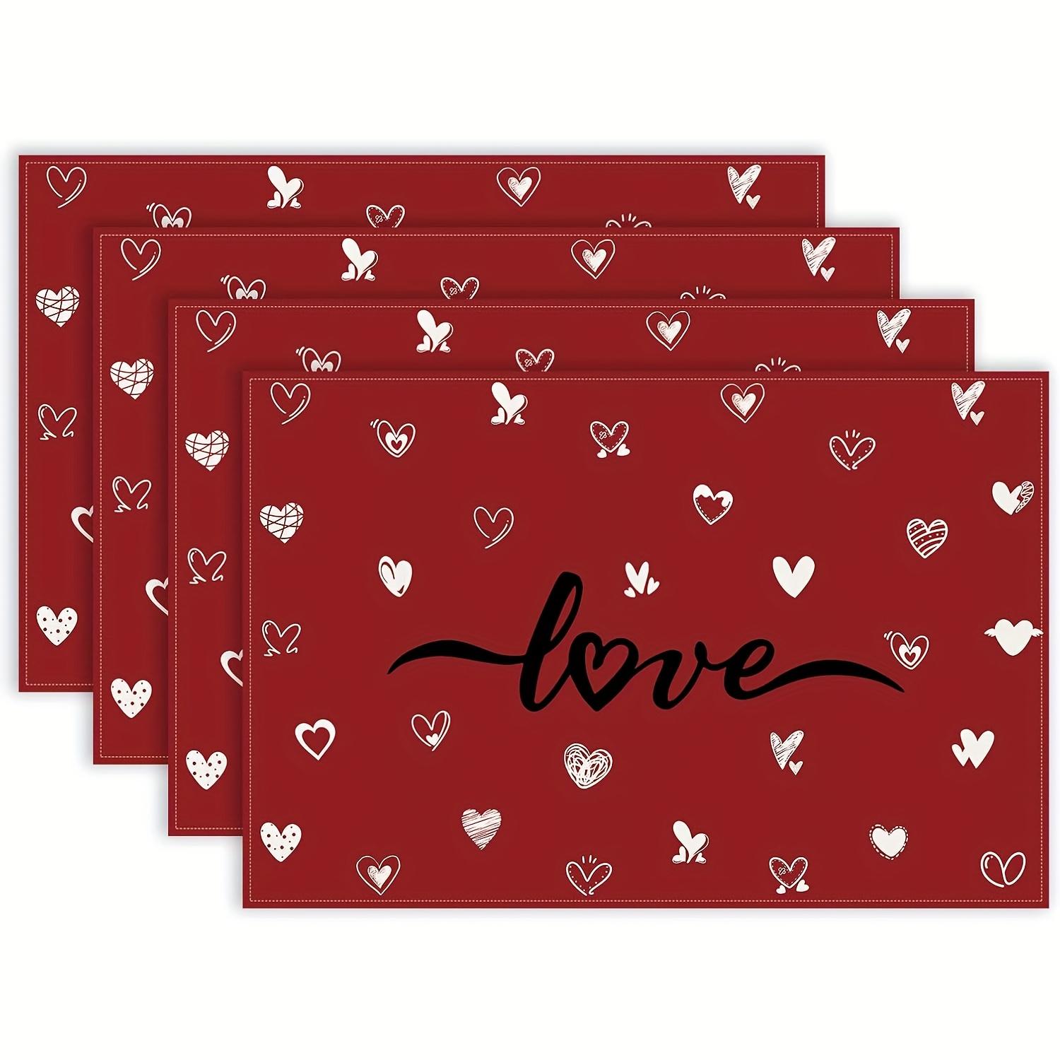 

4/6pcs Set Valentine S Day Red Background with White Hearts And Love Pattern Placemats Suitable for Home Kitchen, Dining Room, Party 1pcs-11.81x17.72inch