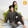 Women's Half-Side Velvet Rib Knit Hooded Pajamas - Warm Winter Couples Loungewear