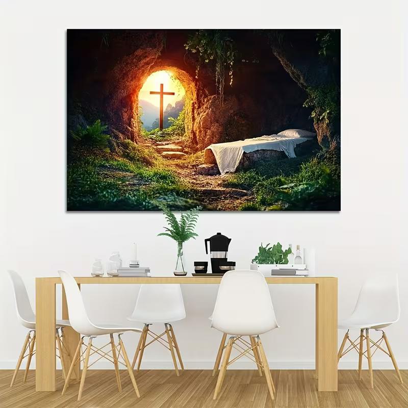 2D Christian Resurrection Backdrop, Empty Tomb with Cross Photography Background