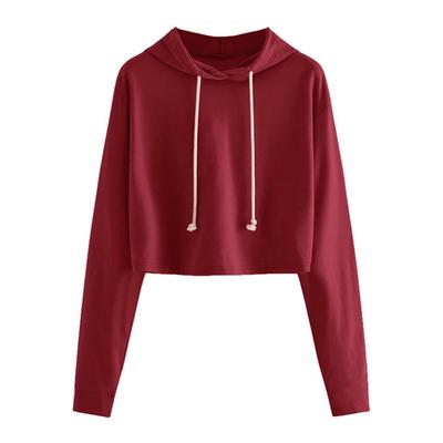 Sudadera con capucha para mujer, de otoño y primavera, con cordón, holgada, de color liso, con cordón elástico y puños, longitud corta