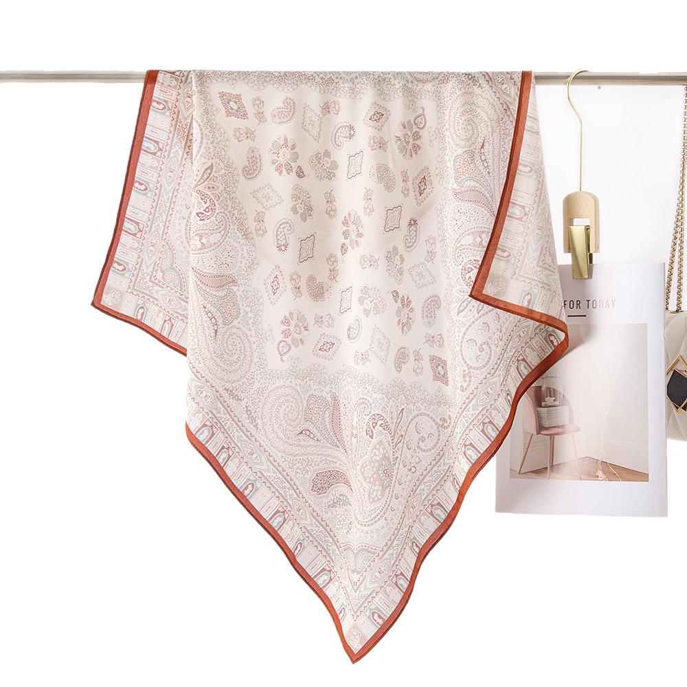 Silk Double Crepe Silk Scarf Women's Spring Fashion Versatile 70 Medium Square Scarf Sunscreen Multifunctional 100% Mulberry Silk Scarf