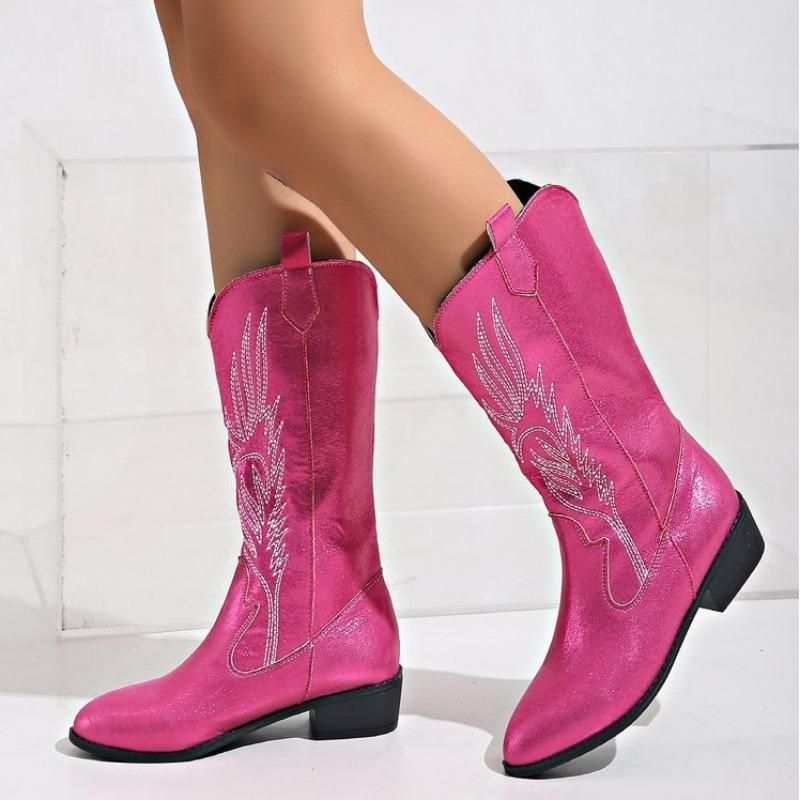New large size retro embroidered western cowboy high boots women's long knight boots thick heel and thin