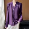 Sunscreen Shirt V-neck Elegant Long-sleeved Cardigan with Printed Buttons, Lightweight Blouse for Spring and Summer, Light and Thin for Ladies.