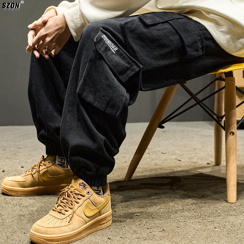 Men's American Trendy Multi-Pocket Loose Cargo Joggers - Military Green Parachute Pants, Casual Retro Style for Autumn.