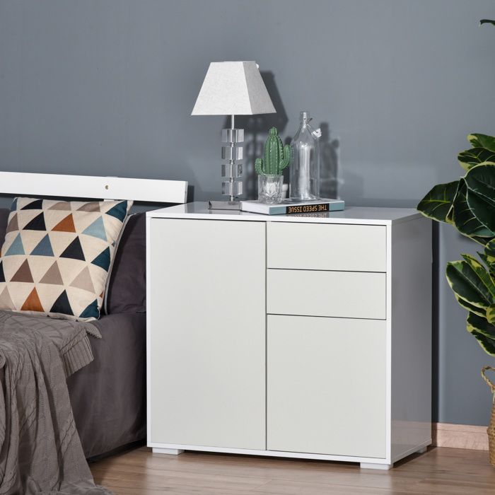 Sideboard - HOMCOM - Kommode Schrank 2 Schubladen 2 Schränke verstellbare Regale - Holz - 79x36x74cm - weiß