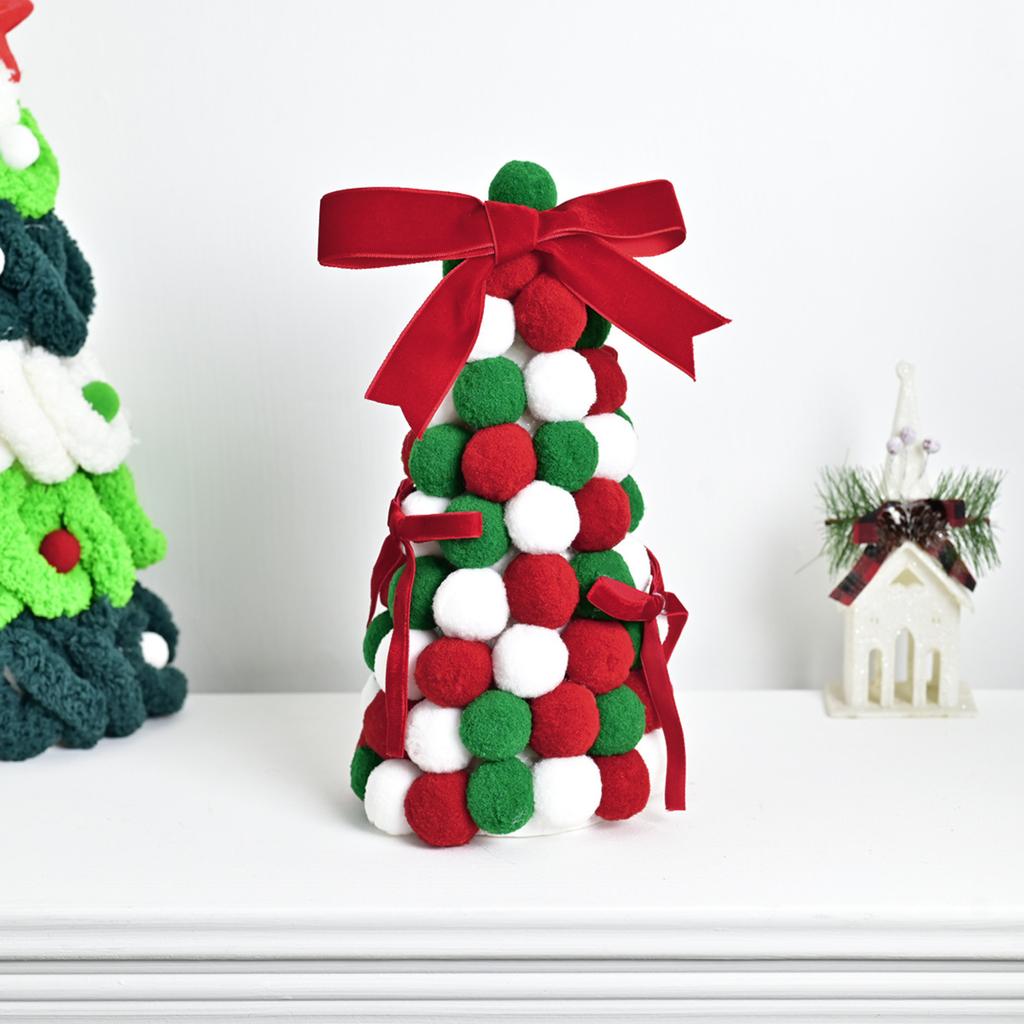 Red, Green And Christmas Colored Small Balls Handmade Bow Christmas Tree Ornaments Desktop Decoration