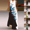 Maxi Dress Printed Elegant Women Sleeveless V Neck Skirt for Banquet