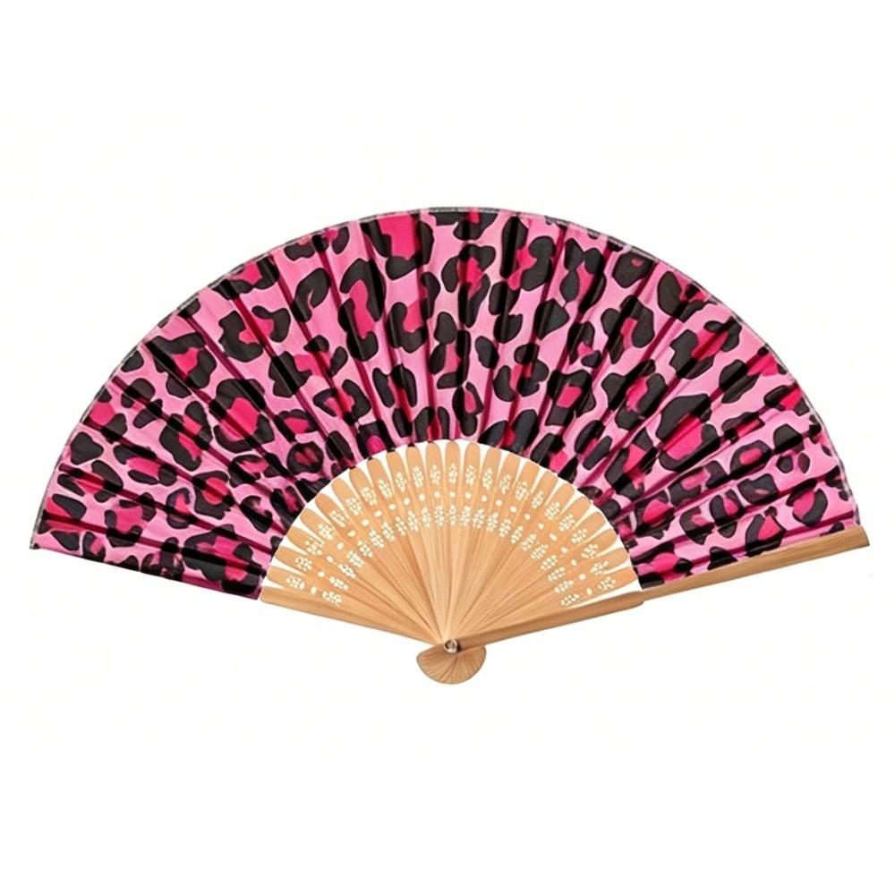 Stylish Leopard Leopard Print Folding Fan Bamboo Frame Lightweight Portable Vintage Handheld Fan Foldable Dance Hand Fan