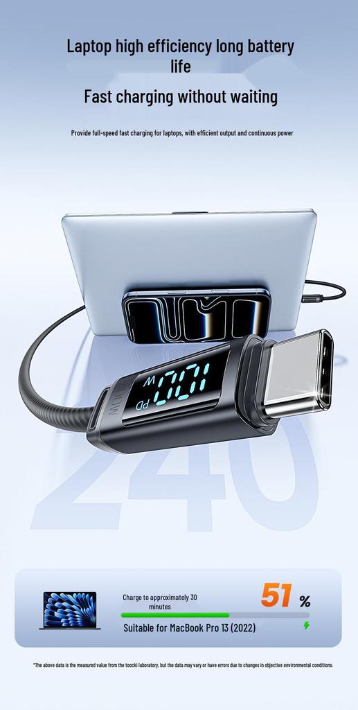 Toocki PD100W Digital Display Silicone Cable for Apple 17 MacBook, Super Fast Charging.
