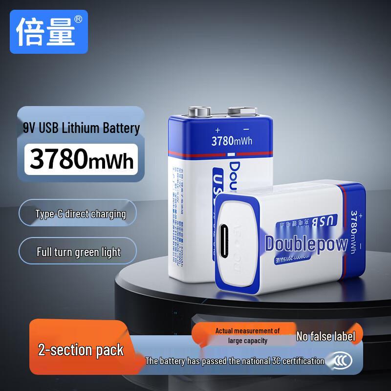 Doublepow 9V Type-C USB Rechargeable Lithium Battery CN plug (adapter included)