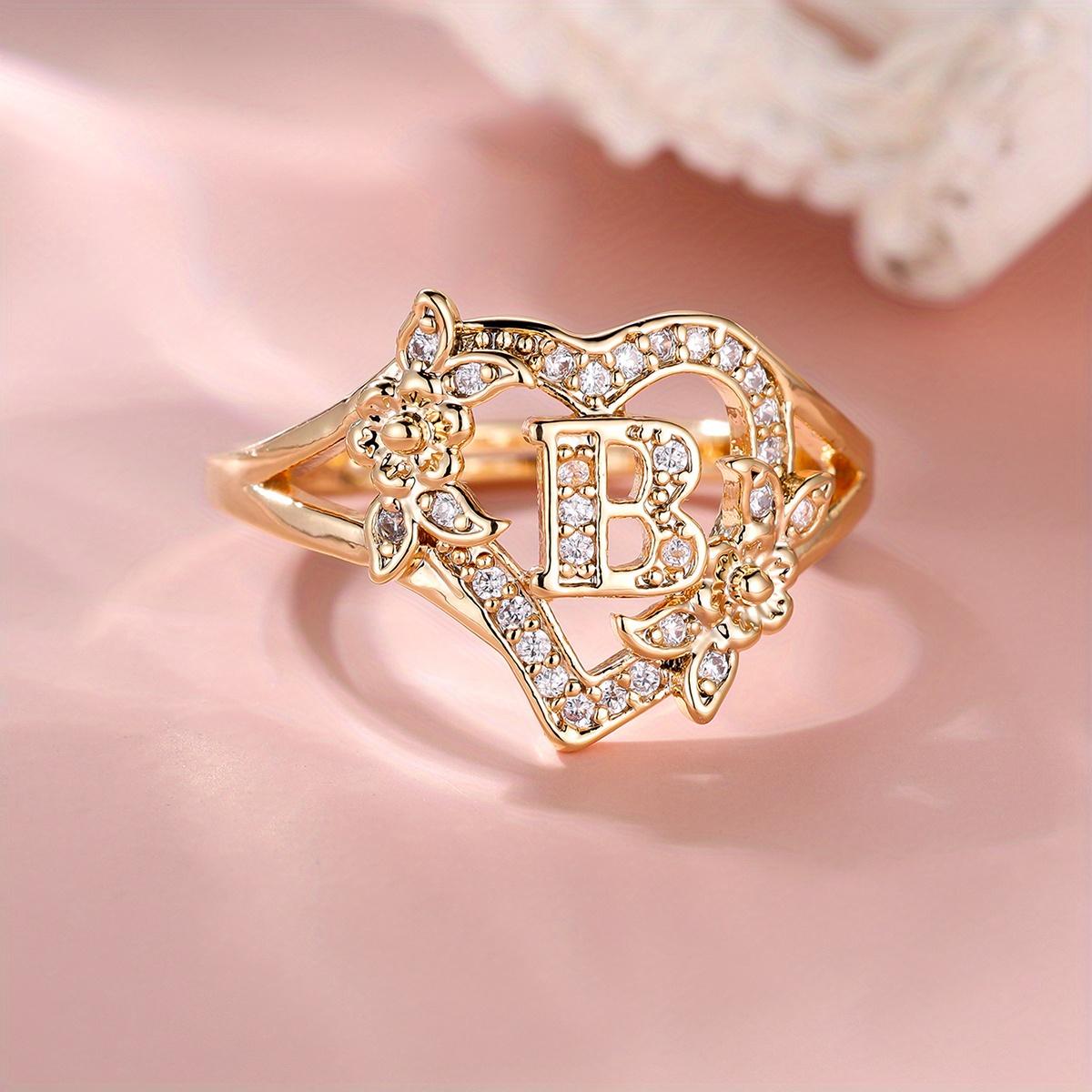 

1 шт. золотого цвета 26 английских букв CZ с цирконием кольцо с розой Регулируемое кольцо с отверстием обручальное кольцо ювелирные изделия подарок на день Святого Валентина B