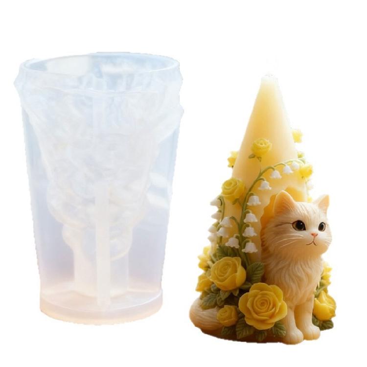 

Easy to Use Silicone Mould for Home Candle Featuring Lovely Cats Flower House Shape Set 1