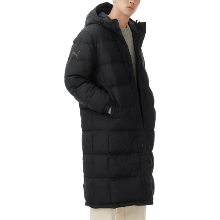 Puma Chaqueta Larga Acolchada con Capucha y Estampado de Letras Unisex Ropa Exterior Negro 932547-01