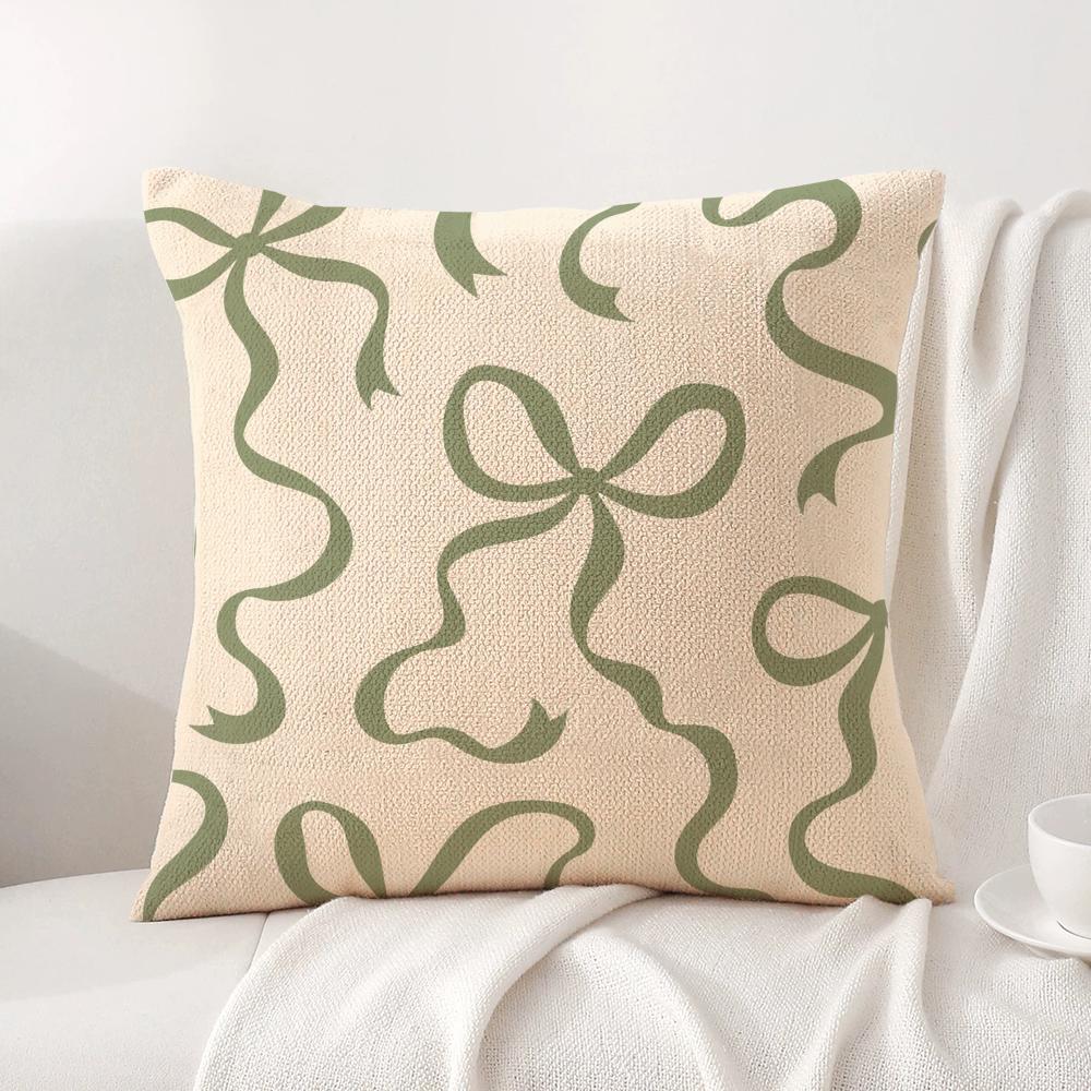 Simple Bow Tie Cushion Cover Linen Organic Fabric DoubleSided Printing Sofa Breathable Home Decor Gift Pillow Case