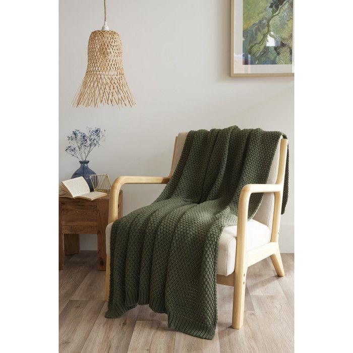 Plaid 125 x 150 cm Polyester tricot uni "Olympia" Le fil d'Ariane - Kaki