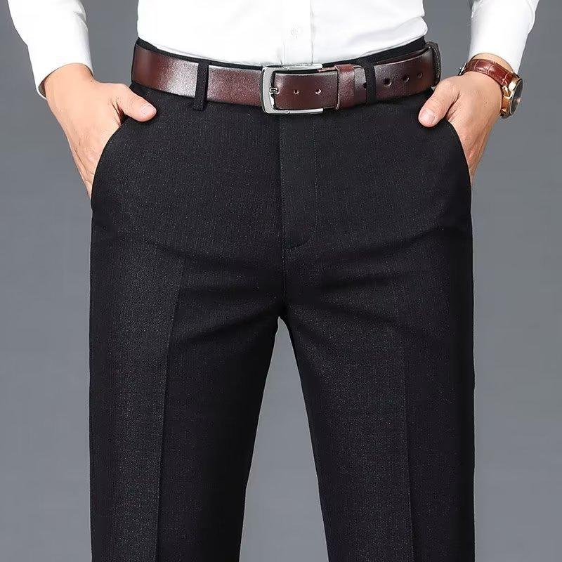 

Men S Business Trousers With A Drapey Feel Casual Formal Trousers Straight-Cut Spring-Summer Stretch Suitable For Middle-Aged Dads 46 чорний